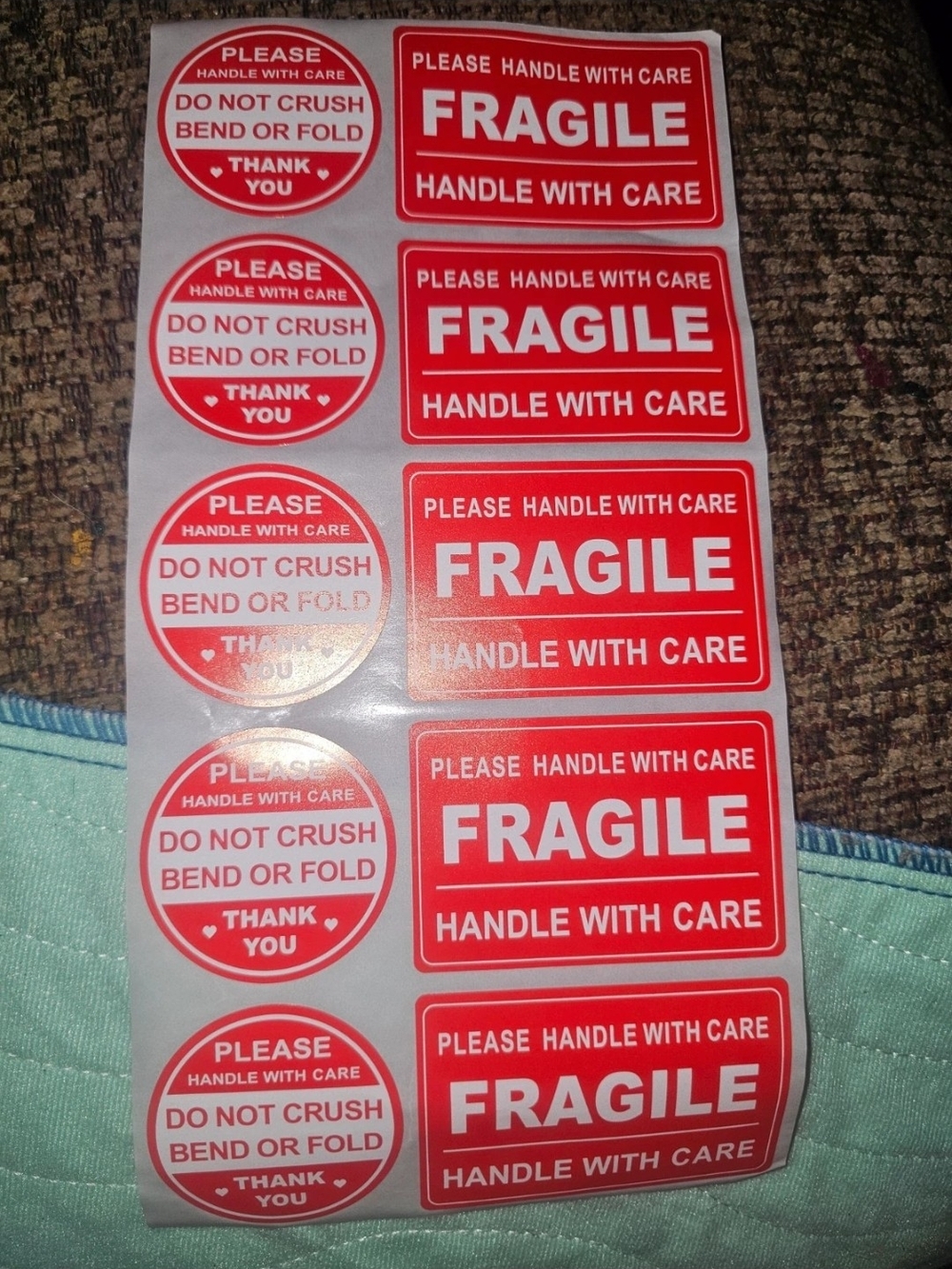 Fragile Handle With Care Stickers - Red & White
